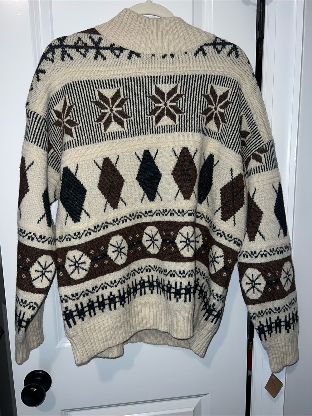 Heimish NWT Cream & Brown Cozy Sweater Classic Vintage Argyle Pattern size 1X